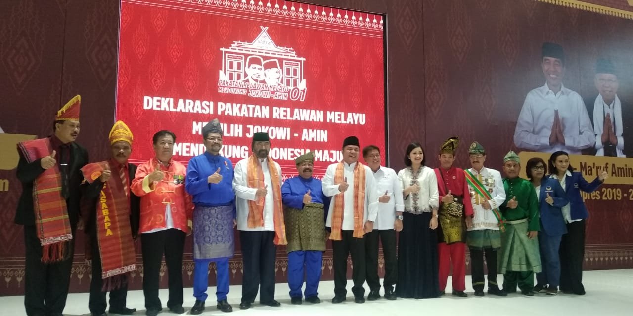 deklarasi pakatan relawan melayu memilih Jokowi - Ma'ruf Amin , Jokowi-Ma'ruf , Ketum Partai Nasdem Surya Paloh , Pilpres 2019 , Surya Paloh