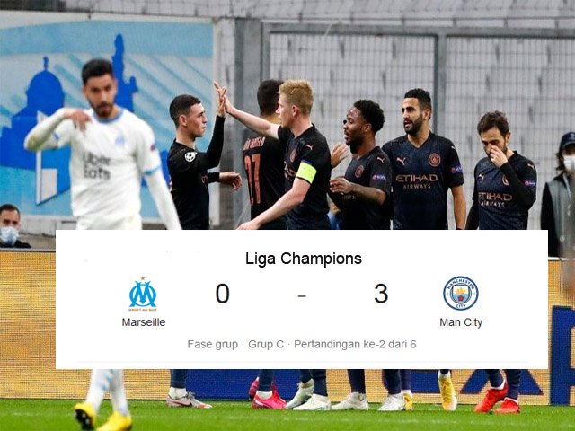 Liga Champions , Manchester City , Marseille , Puncak Klasemen , Skor Pertandingan , Tiga gol kemenangan The Citizens