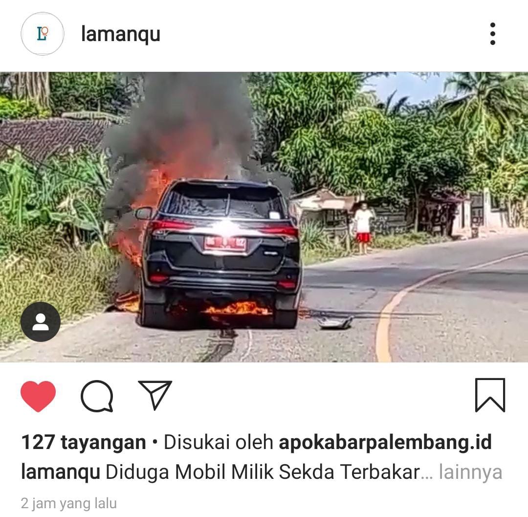 Jalan Lintas Prabumulih-Muaraenim , Mobil Dinas Terbakar , Mobil Sekda Terbakar