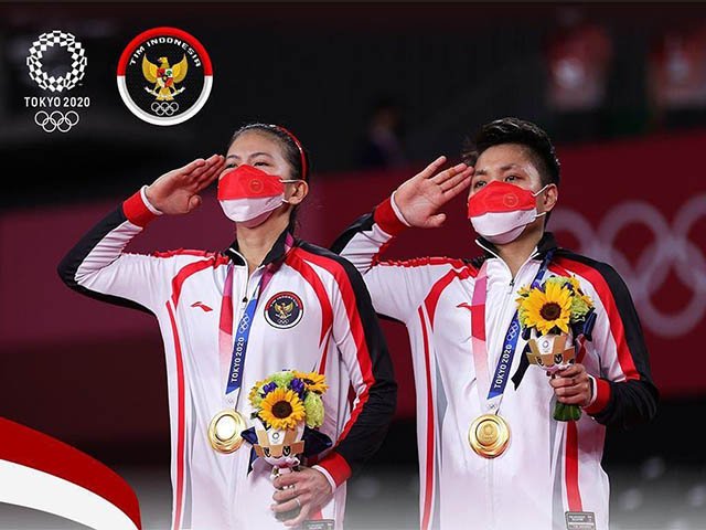 medali emas pertama Indonesia , Olimpiade Tokyo 2020 , Pemain Ganda Indonesia Meraih Mendali Emas